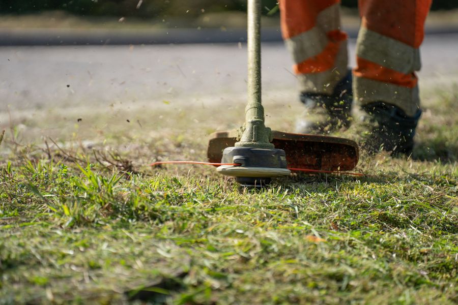 String trimmer edging a lawn for a crisp, defined border
